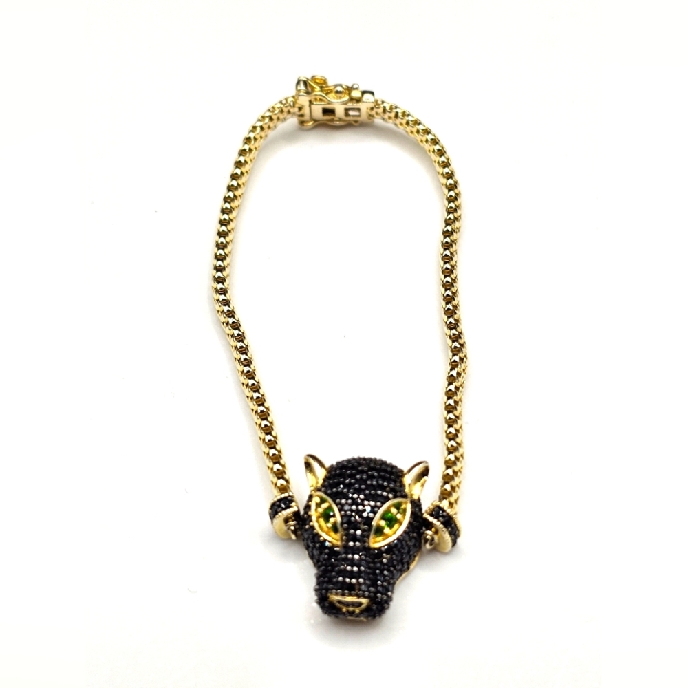 Stunning Black Panther 18kYellow Gold Sterling Silver 925 Bracelet 7.5" - Picture 3 of 11